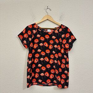 CABI #3251 Flanders Floral Poppy Short Sleeve Blouse w Split Back in Multi